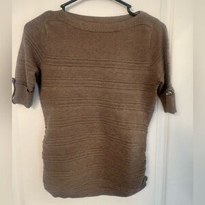 Apt. 9 Women's Tan Crew Neck Button sleeve Rouched sides Sweater